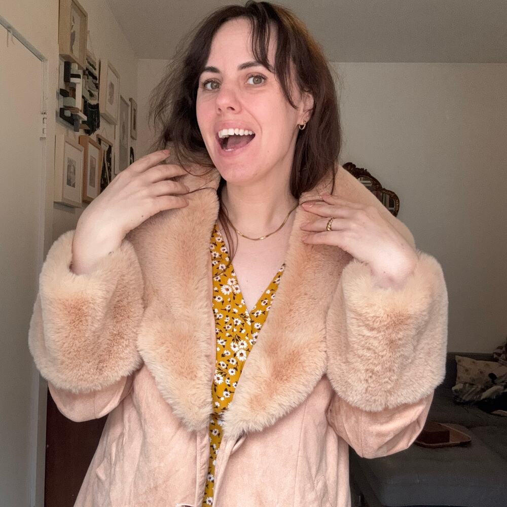 Penny Lane Faux Suede & Faux Fur Coat Boho Almost Famous 1970s Vibe — M - Picture 7 of 15